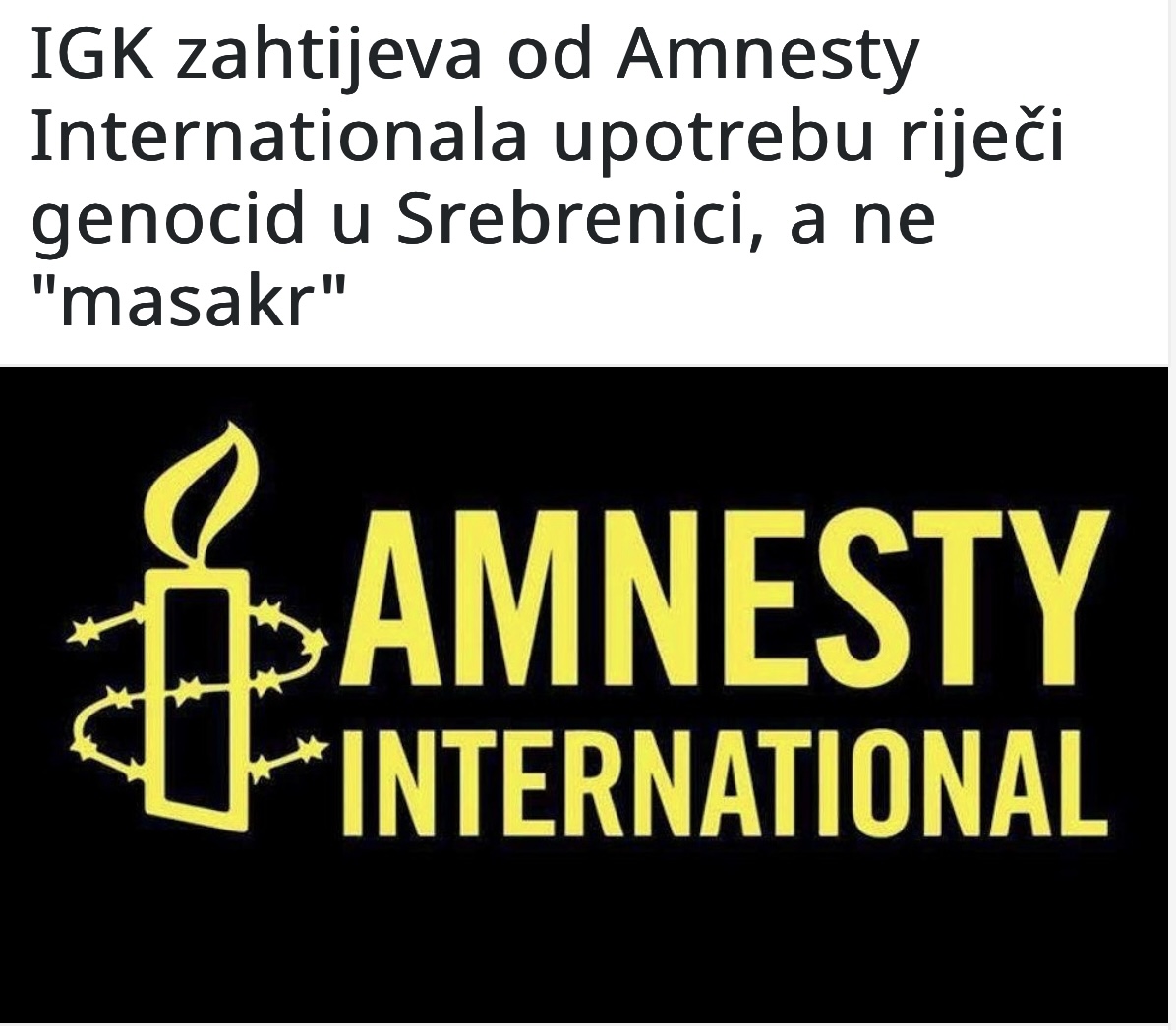 Read more about the article IGK zahtijeva od Amnesty Internationala upotrebu riječi genocid u Srebrenici, a ne masakr
