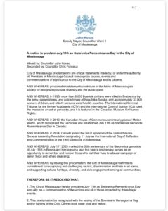 Read more about the article Canadian City of Mississauga unanimously adopted a Resolution on the Genocide in Srebrenica